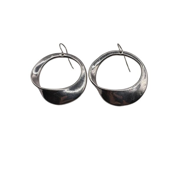 Sterling Silver Plated Abstract Open Hoop Earrings Pierced Signed Israel - Picture 5 of 14